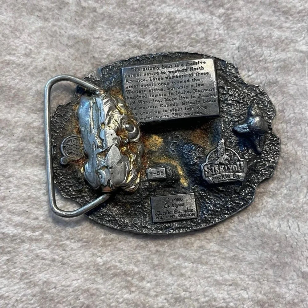 Vintage 1986 Siskiyou Buckle Co. Alaska Grizzly Bear 3D Pewter Belt Buckle – Rar